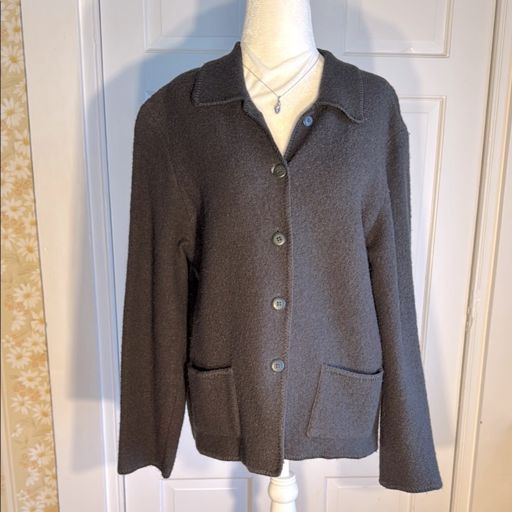 Vintage Requirements Olive/Gray Boiled Wool Blazer with Notched Collar - Picture 2 of 12